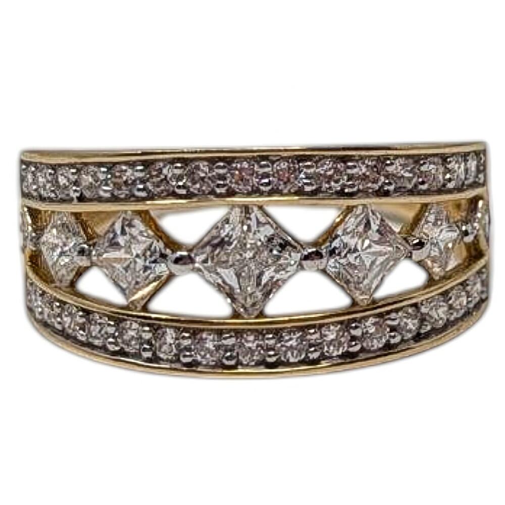 Vintage Estate Jewelry 14k Gold CZ Wide Band Ring Size 9 – 4.09g